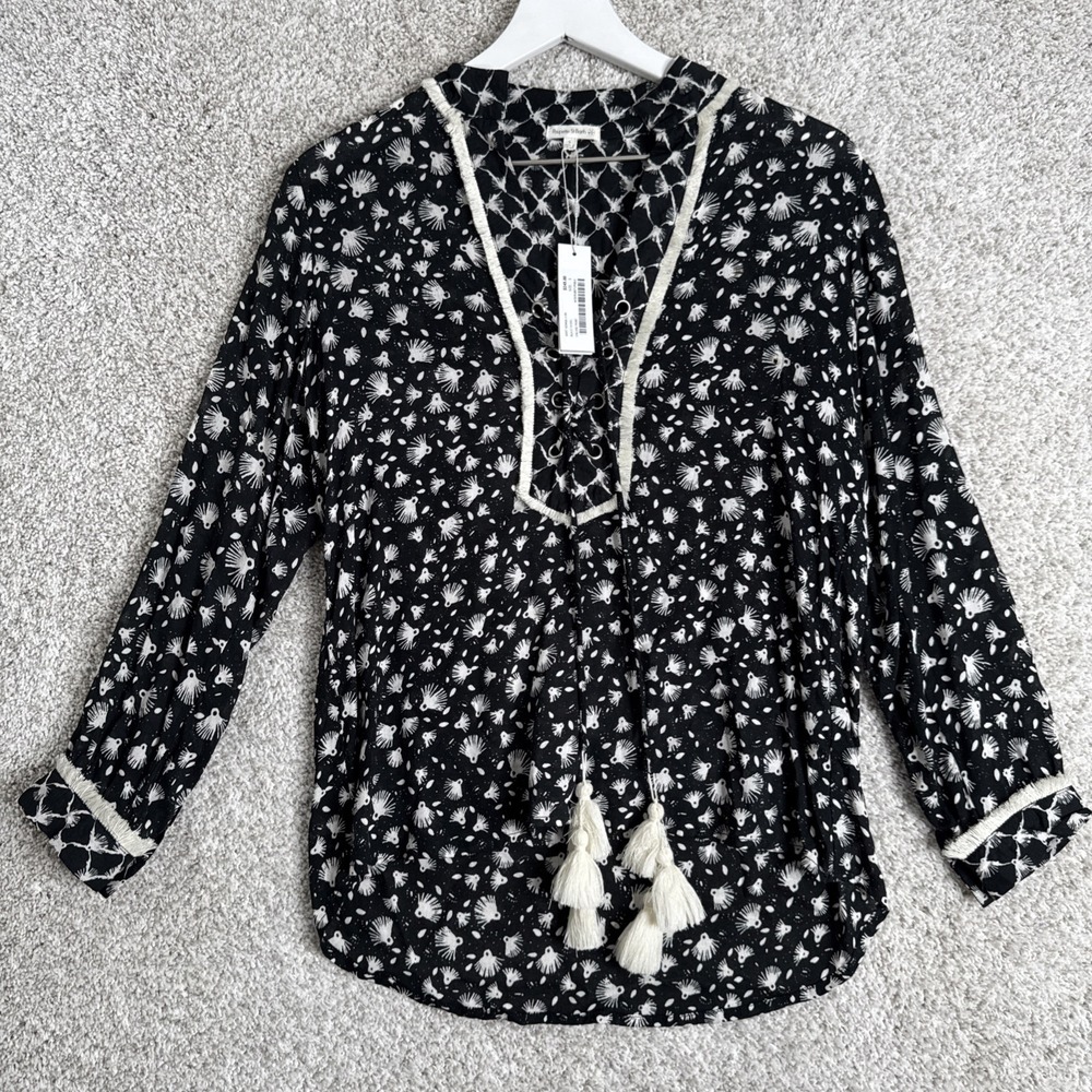 Poupette St Barth Black & White Boho Tunic Top Size S Resort Swim Beach Coverup